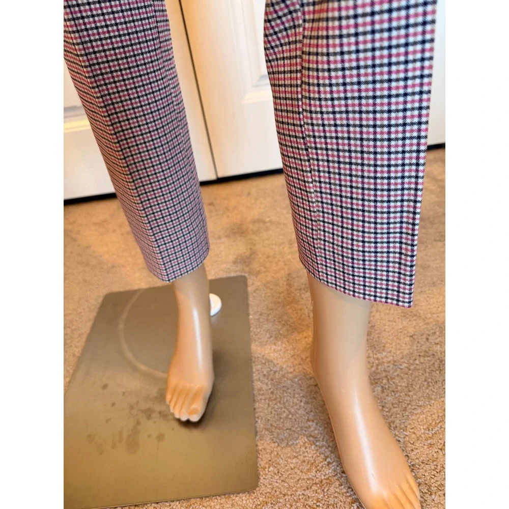 Banana Republic Sloan Tattersall Pink Navy Plaid Slim Ankle Pants 8 Career Offic